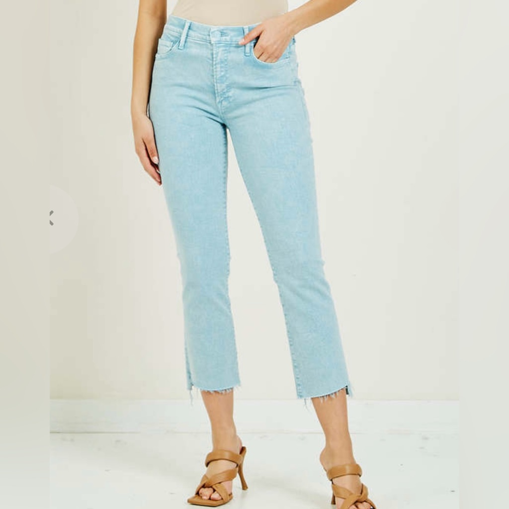 Mother The Insider Crop Step Fray Hem Blue Glow Wash High-Waisted Jeans